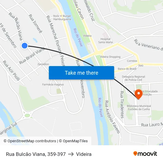 Rua Bulcão Viana, 359-397 to Videira map