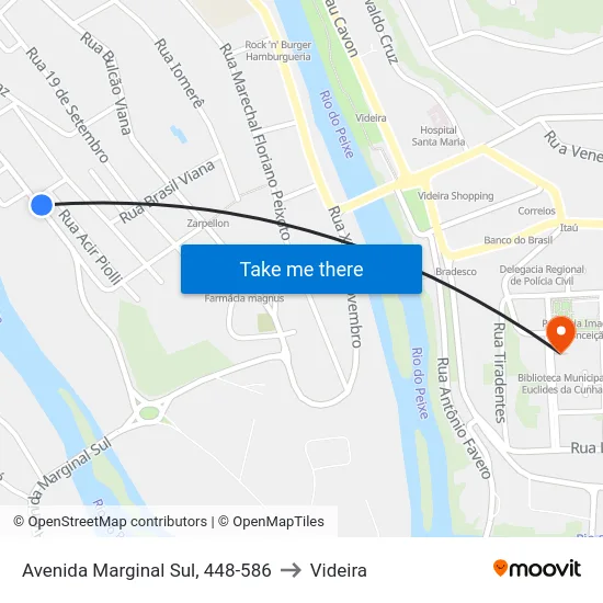 Avenida Marginal Sul, 448-586 to Videira map