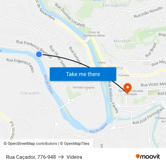Rua Caçador, 776-948 to Videira map