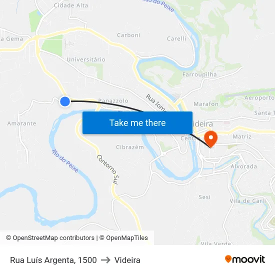 Rua Luís Argenta, 1500 to Videira map