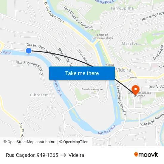 Rua Caçador, 949-1265 to Videira map