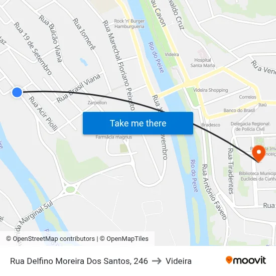 Rua Delfino Moreira Dos Santos, 246 to Videira map