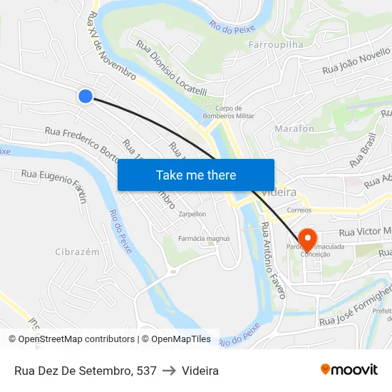 Rua Dez De Setembro, 537 to Videira map