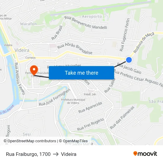 Rua Fraiburgo, 1700 to Videira map