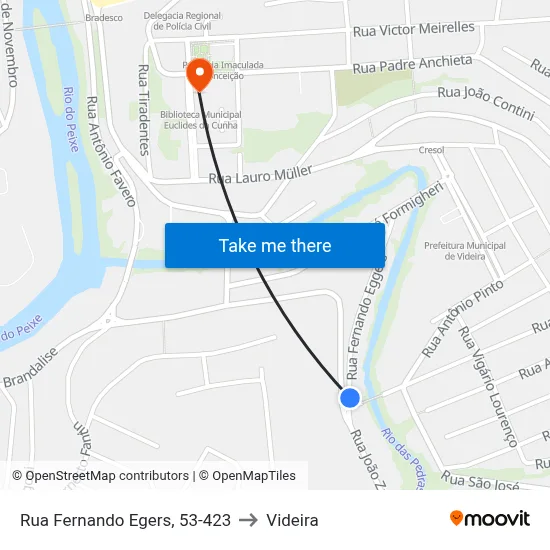 Rua Fernando Egers, 53-423 to Videira map
