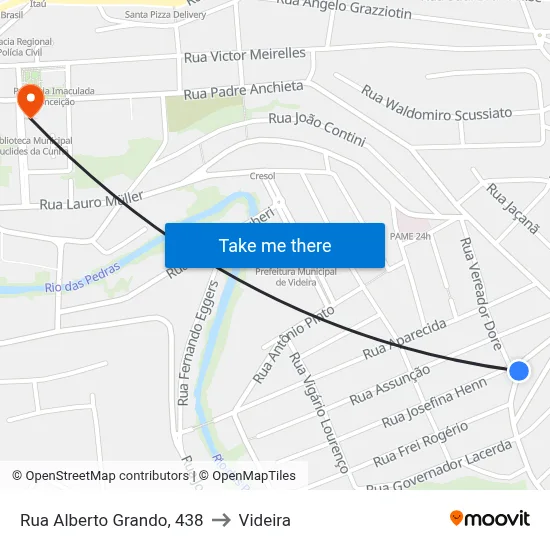 Rua Alberto Grando, 438 to Videira map