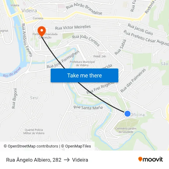 Rua Ângelo Albiero, 282 to Videira map