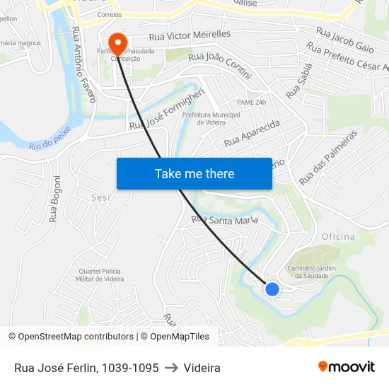 Rua José Ferlin, 1039-1095 to Videira map