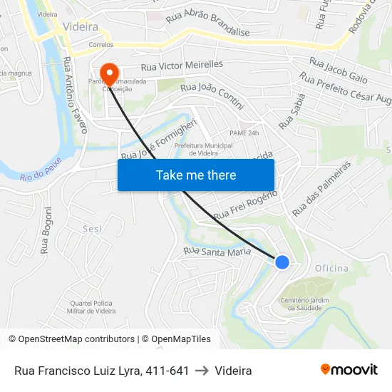 Rua Francisco Luiz Lyra, 411-641 to Videira map