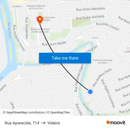Rua Aparecida, 714 to Videira map