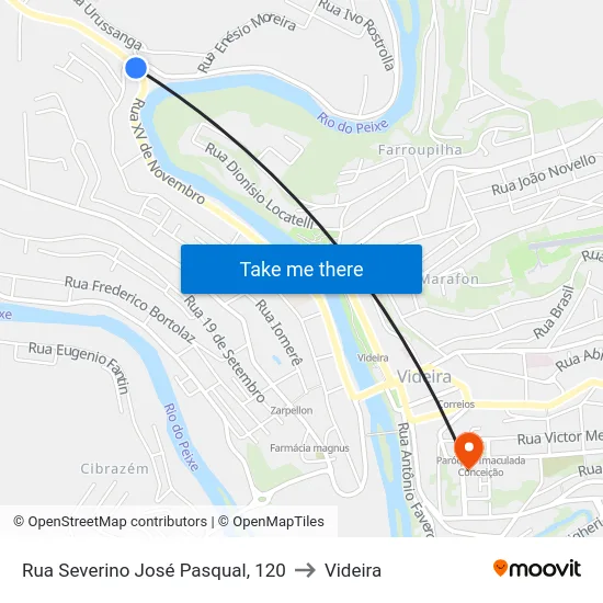 Rua Severino José Pasqual, 120 to Videira map