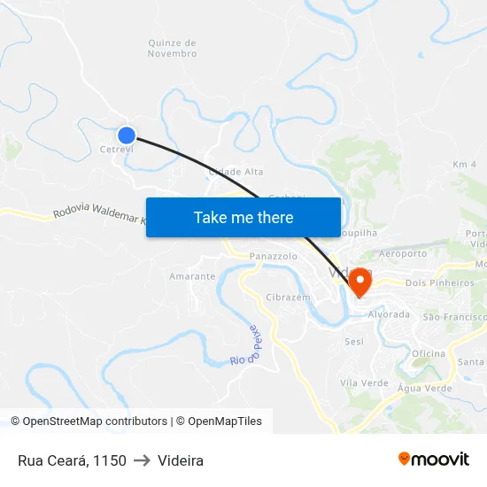 Rua Ceará, 1150 to Videira map