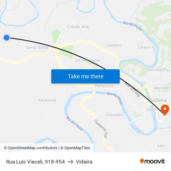 Rua Luís Vieceli, 918-954 to Videira map
