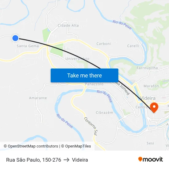 Rua São Paulo, 150-276 to Videira map