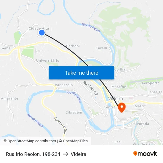 Rua Irio Reolon, 198-234 to Videira map