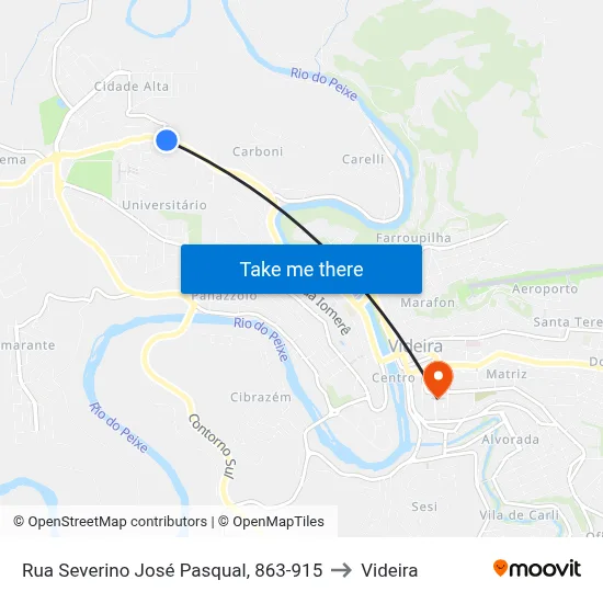 Rua Severino José Pasqual, 863-915 to Videira map