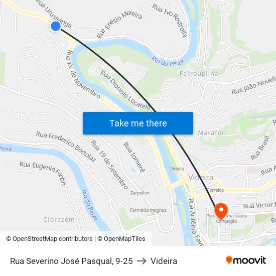 Rua Severino José Pasqual, 9-25 to Videira map