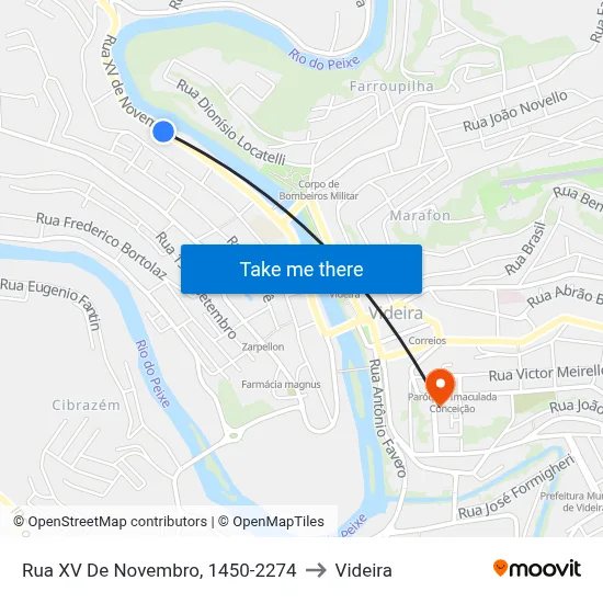 Rua XV De Novembro, 1450-2274 to Videira map