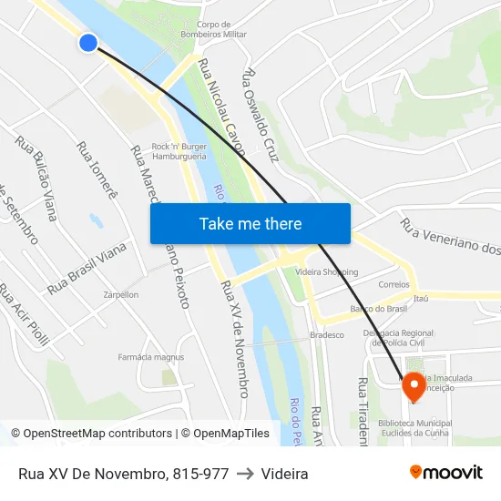 Rua XV De Novembro, 815-977 to Videira map