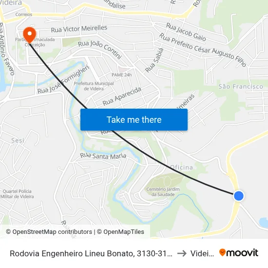 Rodovia Engenheiro Lineu Bonato, 3130-3190 to Videira map