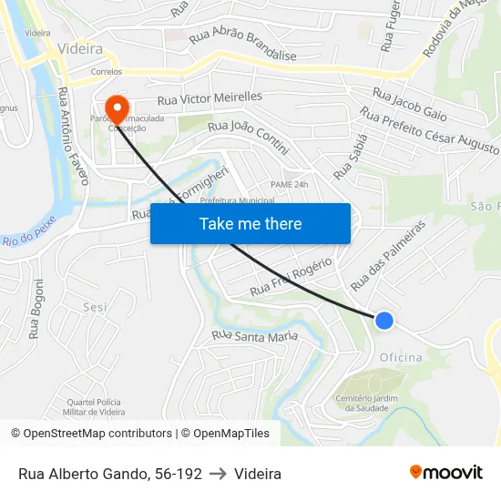 Rua Alberto Gando, 56-192 to Videira map