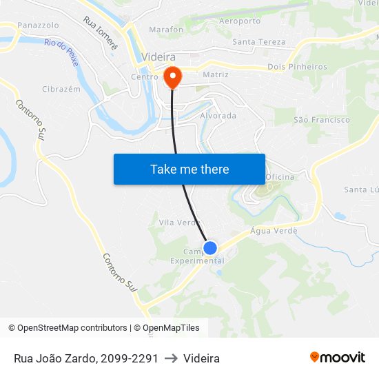 Rua João Zardo, 2099-2291 to Videira map