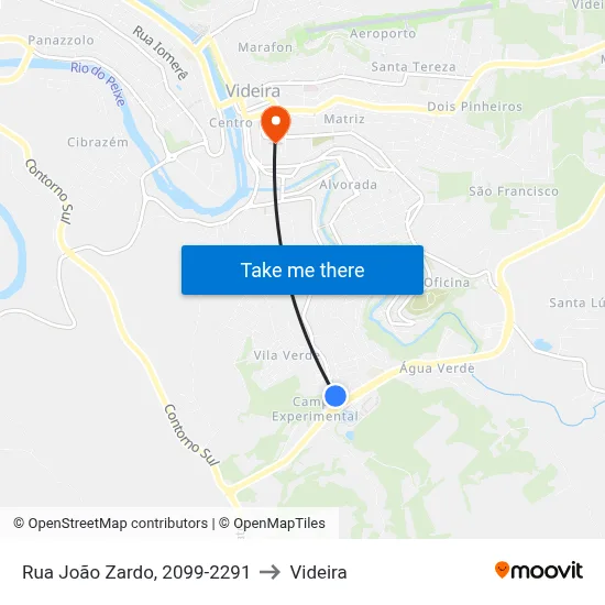 Rua João Zardo, 2099-2291 to Videira map