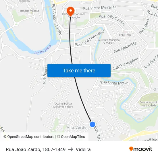 Rua João Zardo, 1807-1849 to Videira map