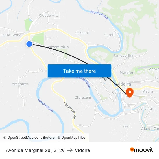 Avenida Marginal Sul, 3129 to Videira map