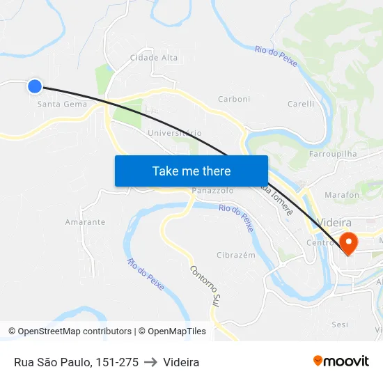 Rua São Paulo, 151-275 to Videira map