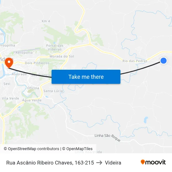 Rua Ascânio Ribeiro Chaves, 163-215 to Videira map
