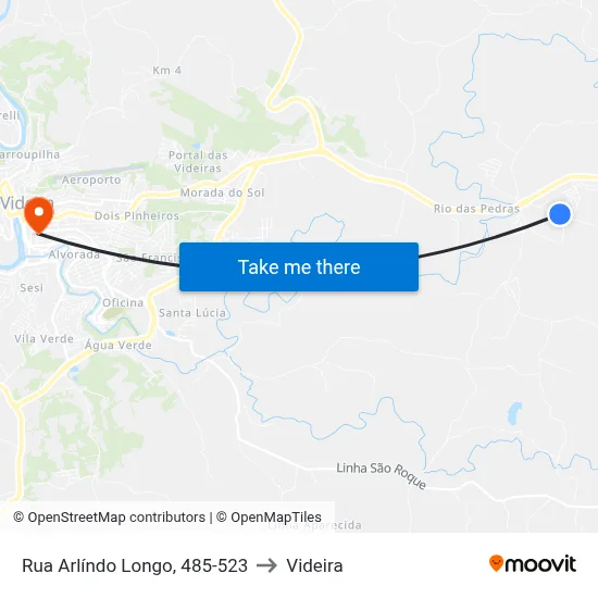 Rua Arlíndo Longo, 485-523 to Videira map