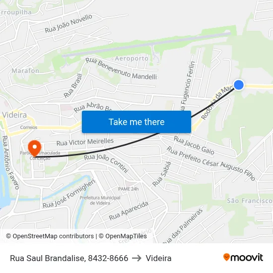 Rua Saul Brandalise, 8432-8666 to Videira map