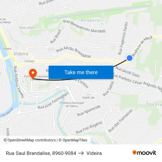 Rua Saul Brandalise, 8960-9084 to Videira map