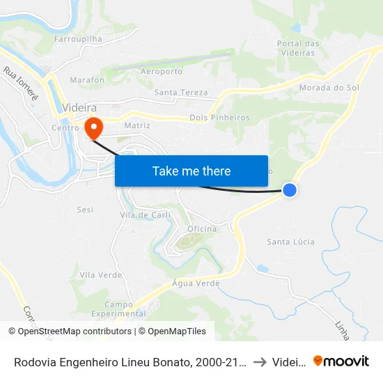 Rodovia Engenheiro Lineu Bonato, 2000-2140 to Videira map