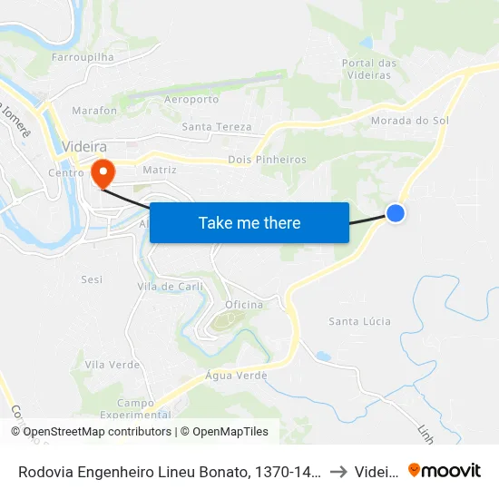 Rodovia Engenheiro Lineu Bonato, 1370-1494 to Videira map