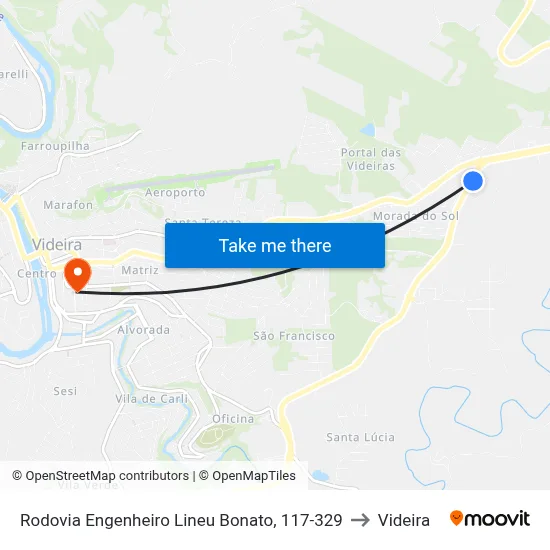 Rodovia Engenheiro Lineu Bonato, 117-329 to Videira map