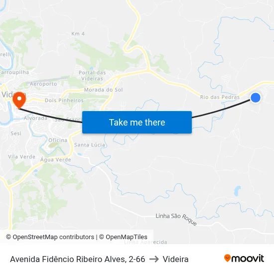 Avenida Fidêncio Ribeiro Alves, 2-66 to Videira map