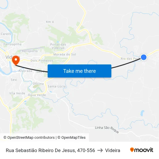 Rua Sebastião Ribeiro De Jesus, 470-556 to Videira map