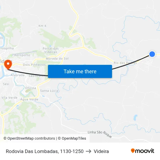 Rodovia Das Lombadas, 1130-1250 to Videira map