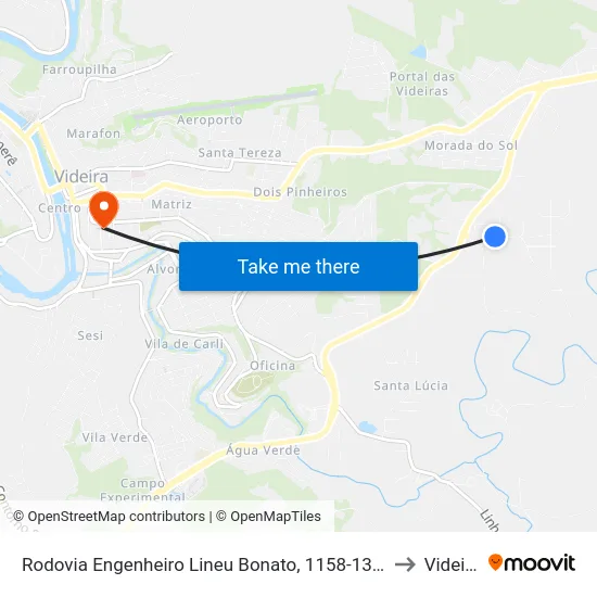 Rodovia Engenheiro Lineu Bonato, 1158-1310 to Videira map