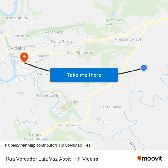 Rua Vereador Luiz Vaz Assis to Videira map