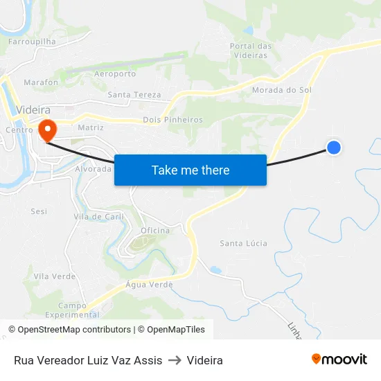 Rua Vereador Luiz Vaz Assis to Videira map
