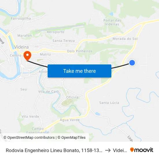 Rodovia Engenheiro Lineu Bonato, 1158-1310 to Videira map