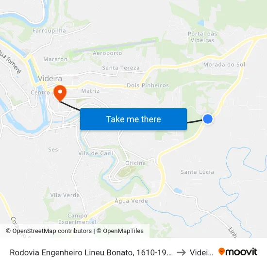 Rodovia Engenheiro Lineu Bonato, 1610-1990 to Videira map