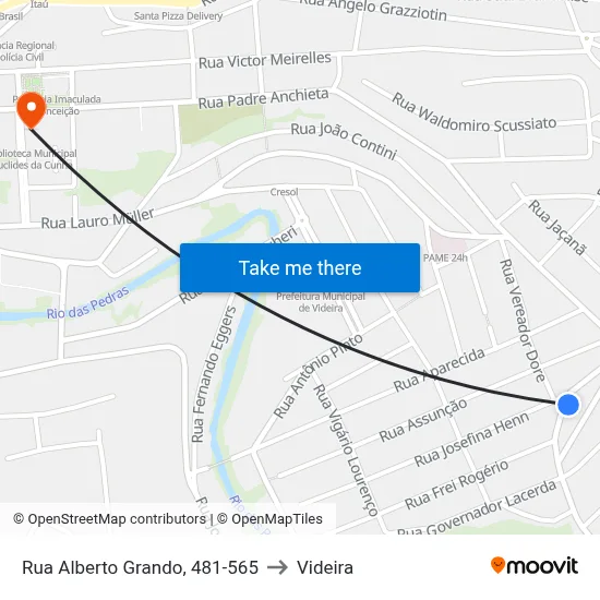 Rua Alberto Grando, 481-565 to Videira map