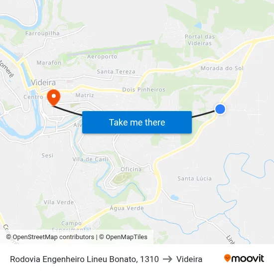 Rodovia Engenheiro Lineu Bonato, 1310 to Videira map