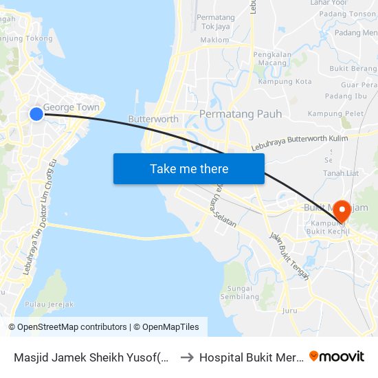 Masjid Jamek Sheikh Yusof(Hospital) to Hospital Bukit Mertajam map