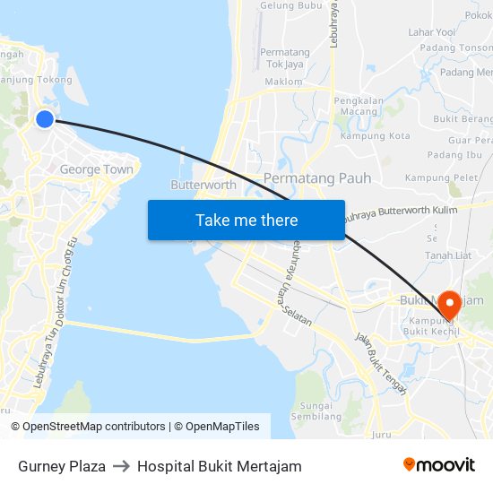 Gurney Plaza to Hospital Bukit Mertajam map