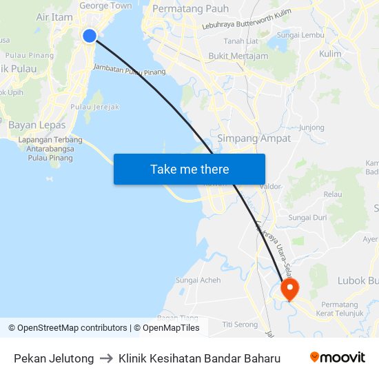 Pekan Jelutong to Klinik Kesihatan Bandar Baharu map